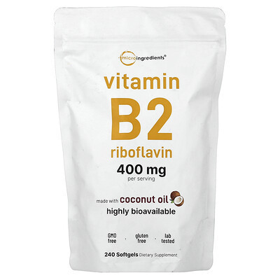 Micro Ingredients, Vitamin B2 Riboflavin, 240 Softgels (200 mg per Softgel) | iHerb