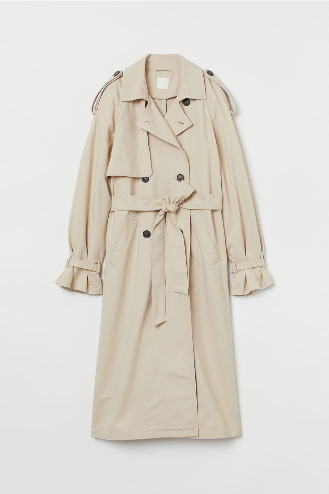 Doppelreihiger Trenchcoat aus weichem Baumwolltwill. Modell mit Reverskragen, Schulterkoller und ... | H&M (DE, AT, CH, NL, FI)