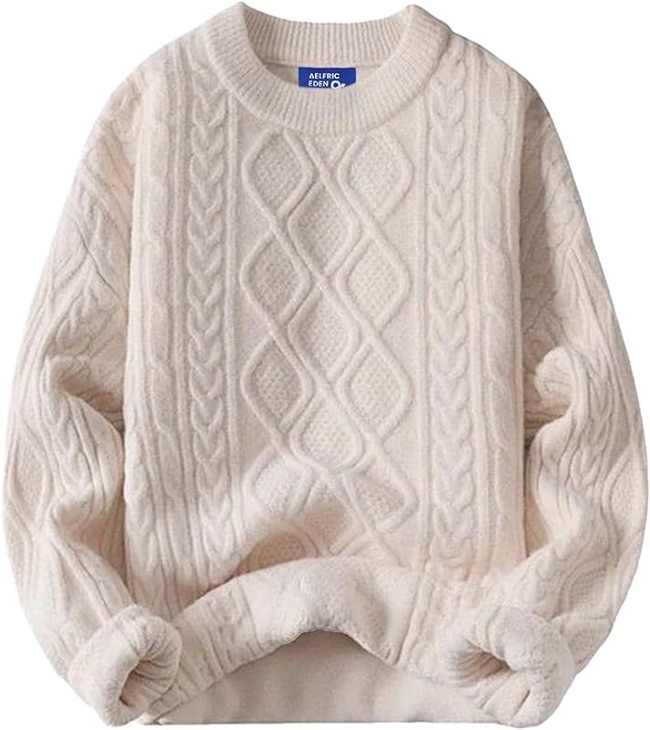 Oversized Knit Sweater Solid Vintage Pullover Sweater Unisex Woven Crewneck Knitted Tops | Amazon (US)