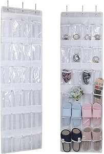 EXYGLO 2 Pack Over the Door Shoe Organizer, 24 Clear Pockets Hanging Shoes Rack for Closet Door S... | Amazon (US)