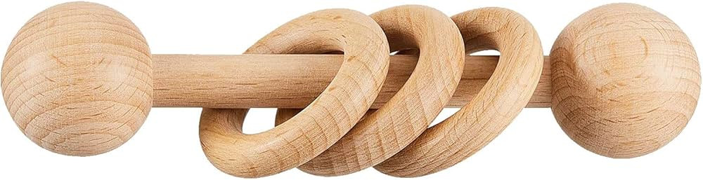 Wooden Baby Rattle, Newborn Wooden Rattle Toy, Natural Wooden Montessori Baby Grip 3 Ring Toy, Ba... | Amazon (US)