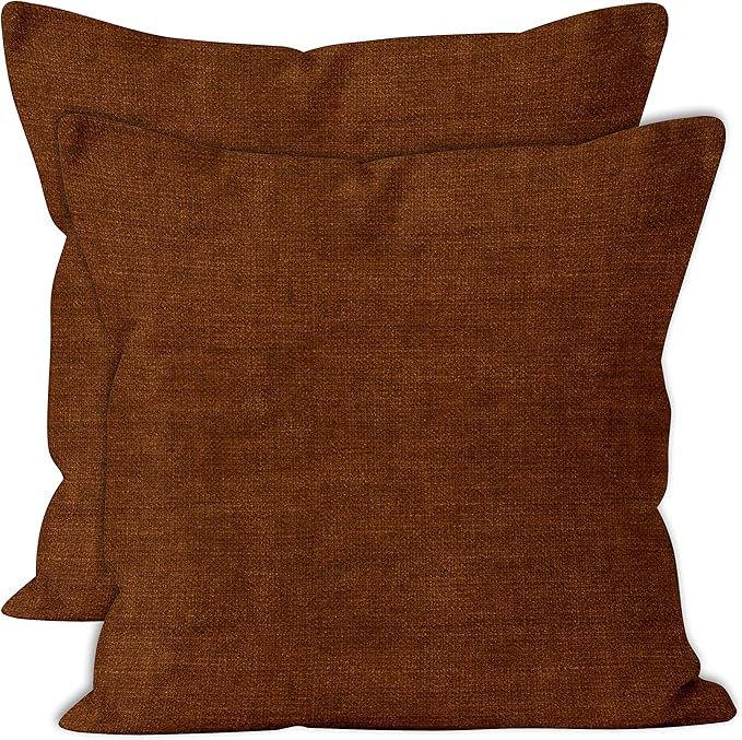 Encasa Homes Chenille Throw Pillow Covers 2 pcs Set - Rust Orange- 18 x 18 inch / 45 x 45 cm Text... | Amazon (US)