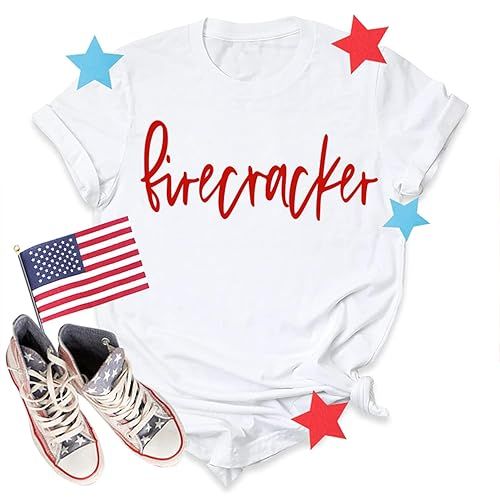 FIRECRACKER 4th of July Shirt Women, Fourth of July Shirt Woman, Funny Patriotic Tee, July 4th Ta... | Amazon (US)