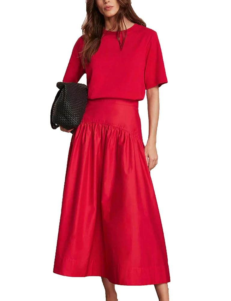 Bozanly Summer Two Piece Outfits Skirts Set for Women Crewneck Short Sleeve Tee and Midi Skirt Se... | Amazon (US)