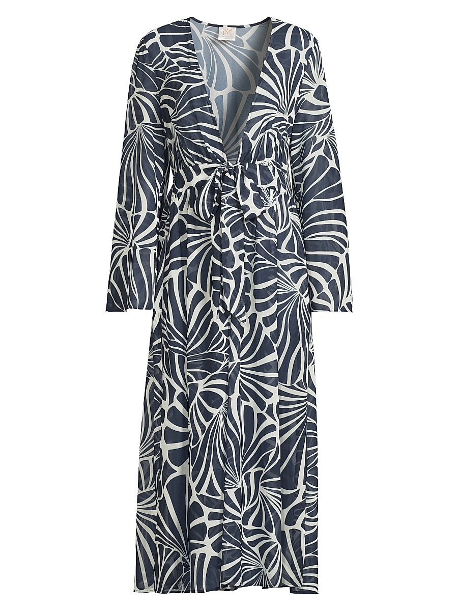 Women's Vince Abstract Kai Print Chiffon Cover-Up - Navy White - Size Small | Saks Fifth Avenue