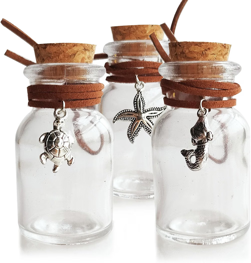 3PCS 60ml Clear Wide Mouth Glass Bottles with Cork Stoppers and Decorative Pendant, Mini Small Vi... | Amazon (US)