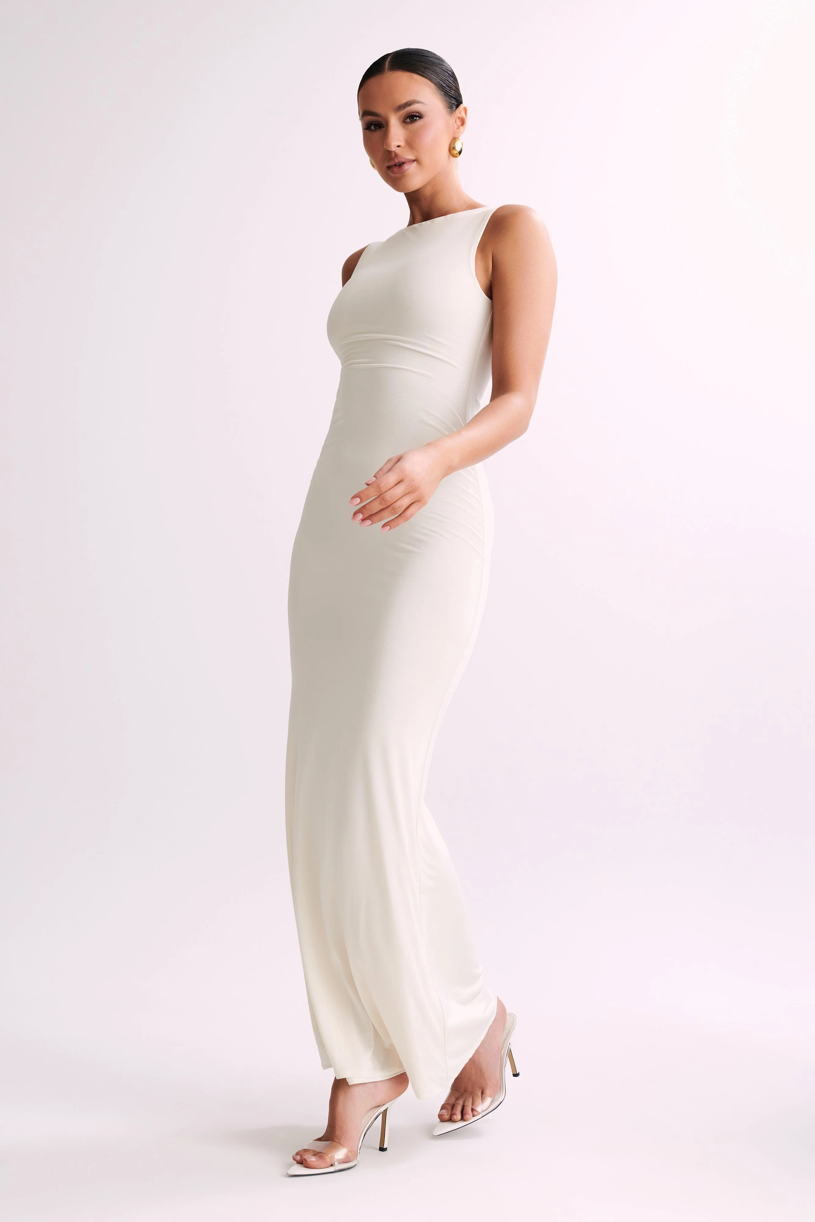 Tarna Sleeveless Slinky Maxi Dress - Bone | MESHKI US