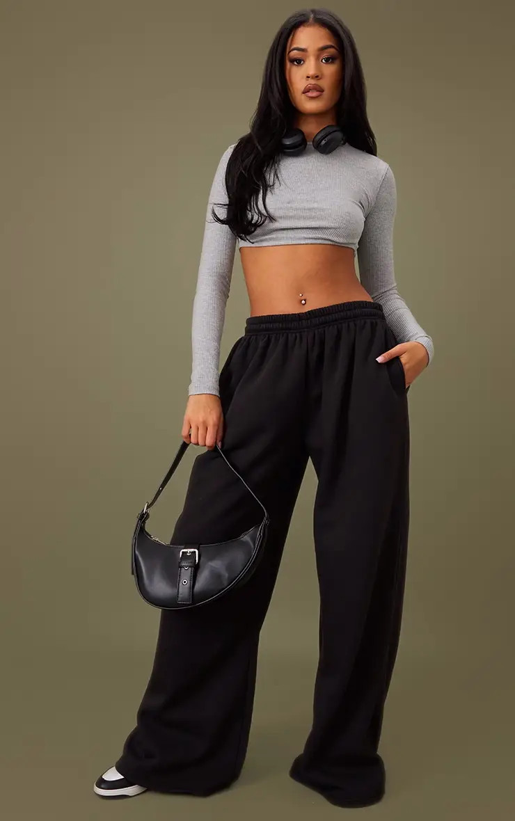 Tall Black Extreme Wide Leg Joggers | PrettyLittleThing US