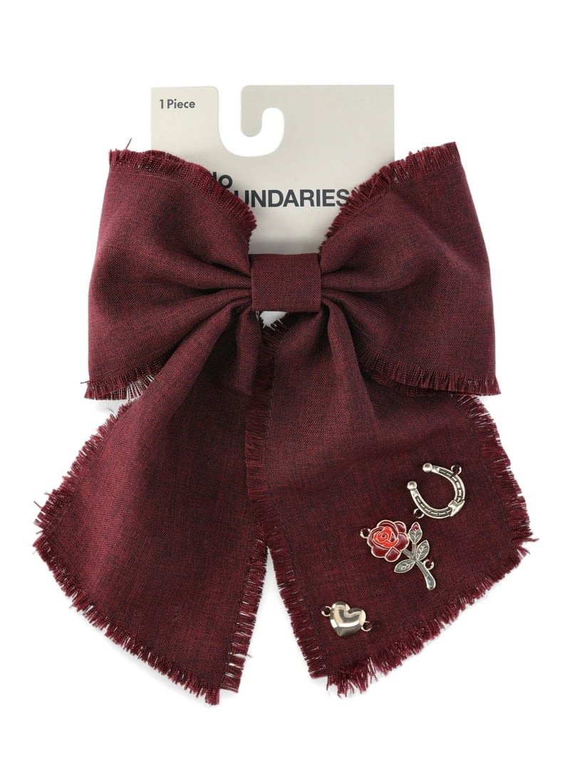 No Boundaries Charm Embellished Bow Barrette, Burgundy | Walmart (US)