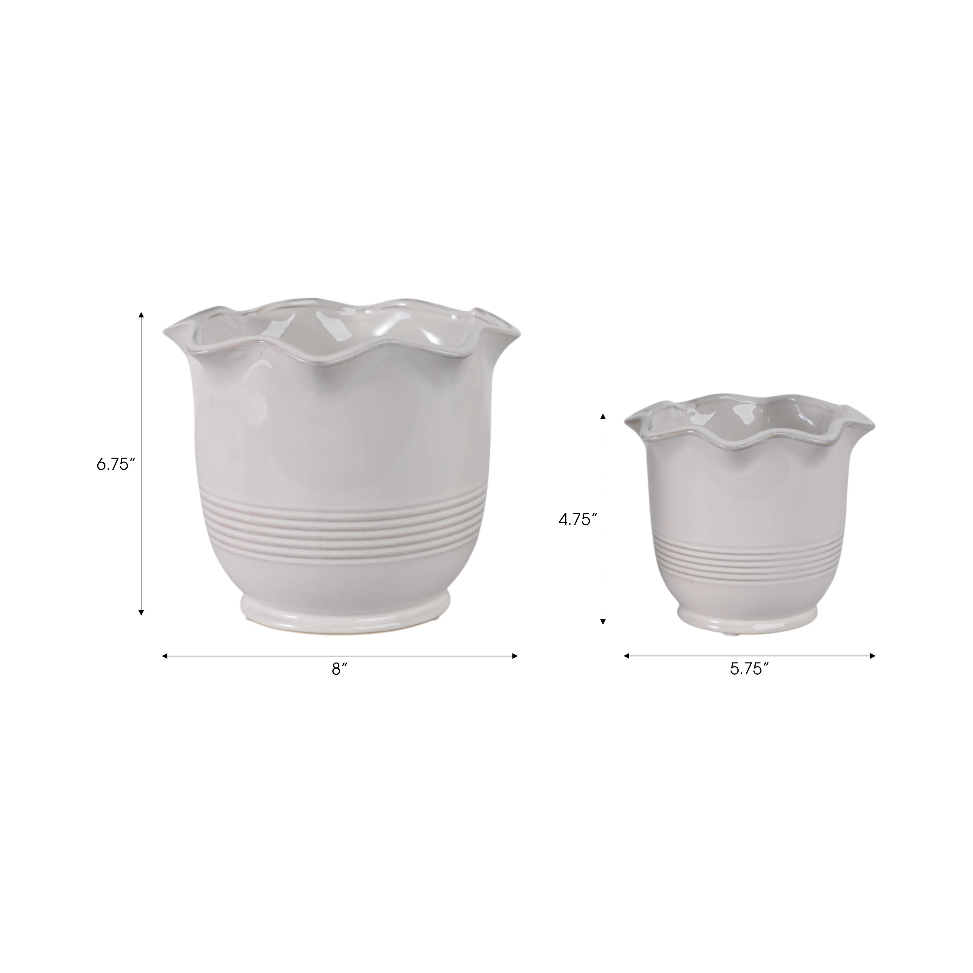 Planter Ceramic Scalloped Rim Ribbed Design Set Of 2 (Set of 2) | Wayfair North America