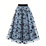 Wellwits Women's Mesh Overlay High Waist Casual Formal Flare Midi Skirt | Amazon (US)
