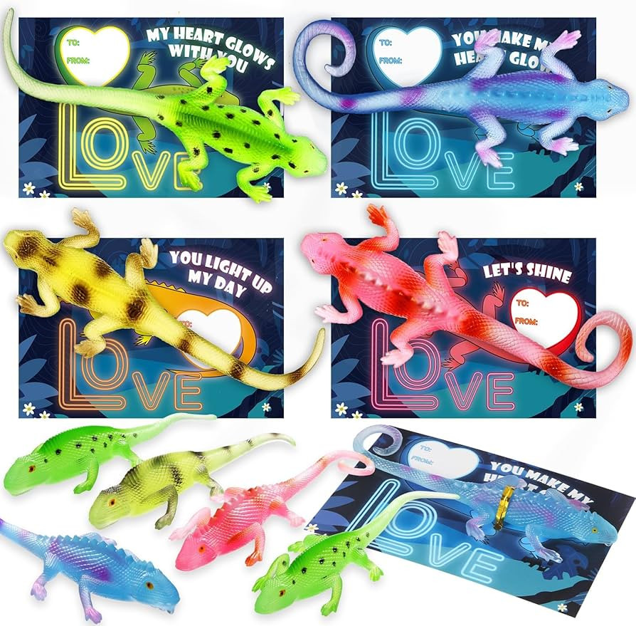 AuroTops Valentines Day Cards for Kids, 24 Pack Glow in The Dark Lizards with Valentine's Cards, ... | Amazon (US)