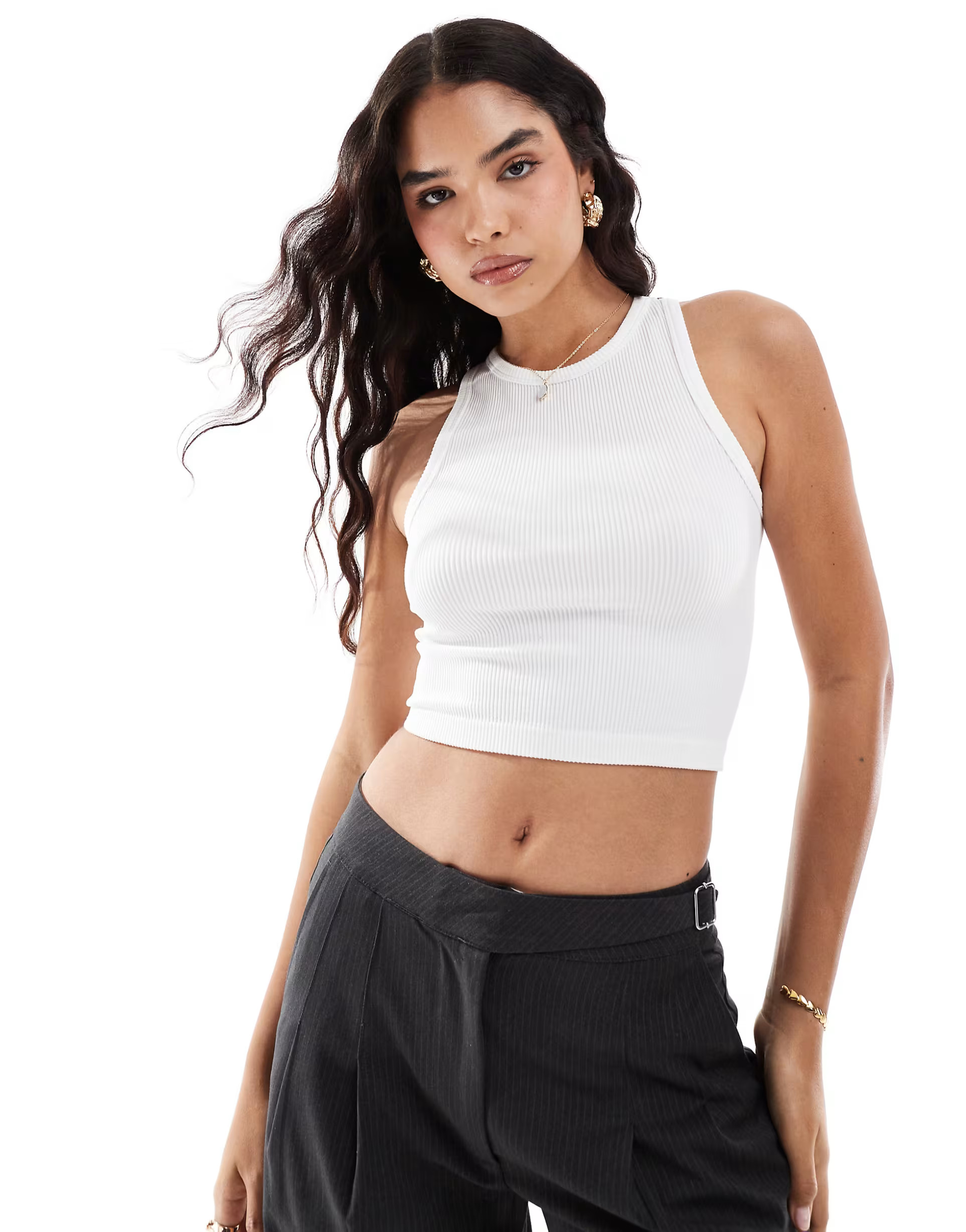 Stradivarius high neck seamless tank top in white | ASOS (Global)