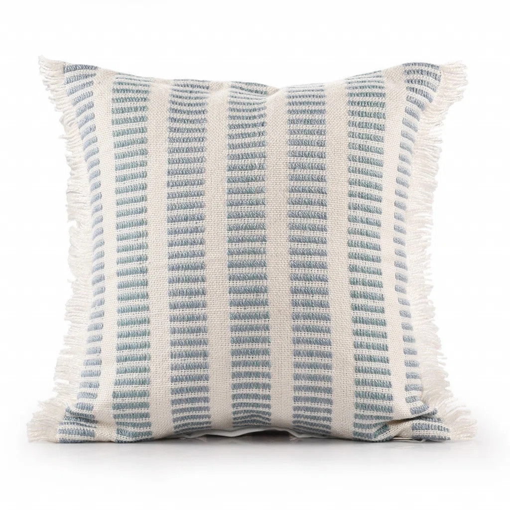 20" Blue And Ivory Striped Throw Pillow | Wayfair North America