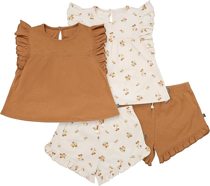 Modern Moments by Gerber baby-girls 4-piece Set (2 Flutter Sleeve Top & 2 Ruffle Wide Leg Short) | Amazon (US)