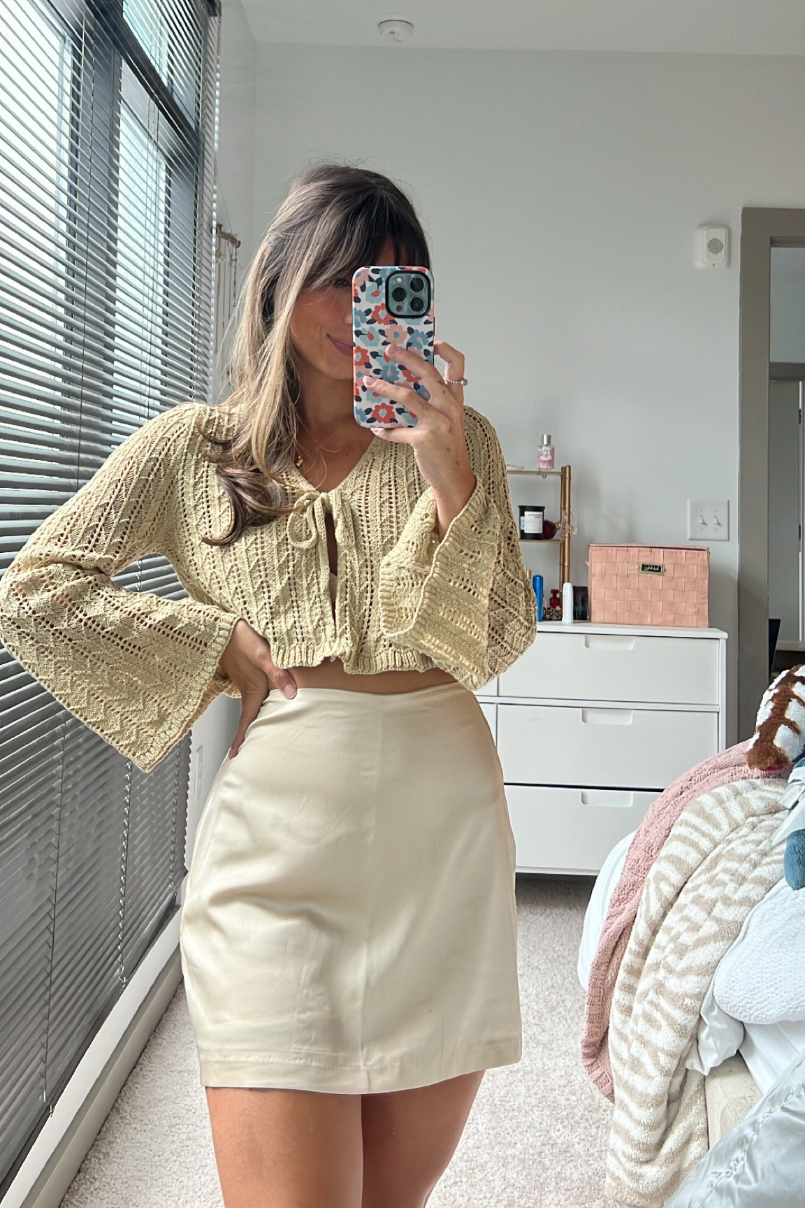 Abercrombie satin sculpt mini neutral beige skirt