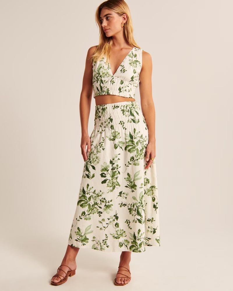 Linen-Blend Ruched Waist Maxi Skirt | Abercrombie & Fitch (US)