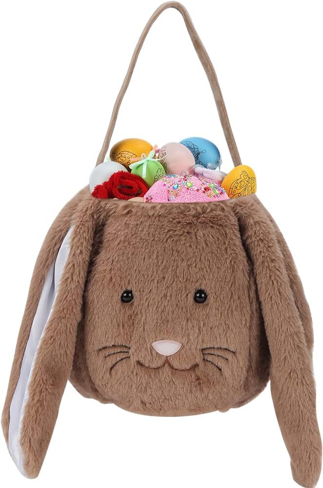 Easter Egg Hunting Baskets Plush Brown Easter Bunny Baskets with Long Plush Ear Personalized Bunn... | Amazon (US)