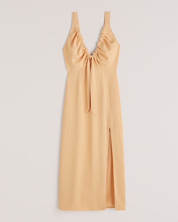 Cinched Neck Slip Midi Dress | Abercrombie & Fitch (US)