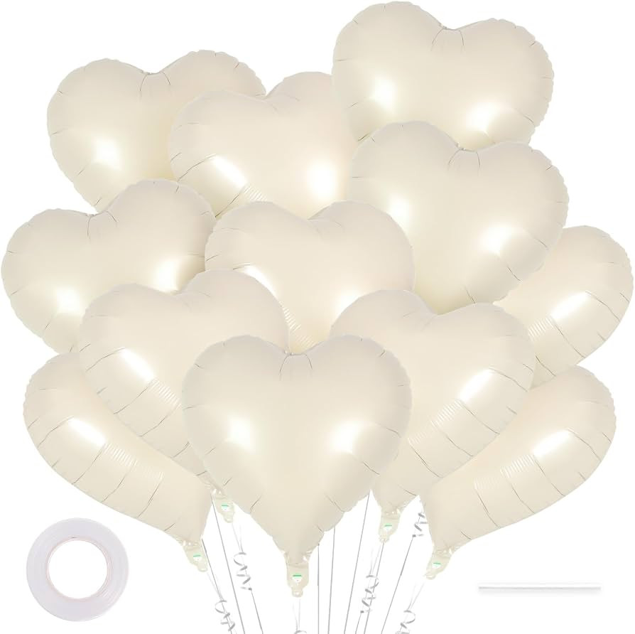 12 Pcs Cream Heart Balloons,18 Inch Cream White Heart Shape Foil Balloons Love Balloons Valentine... | Amazon (US)