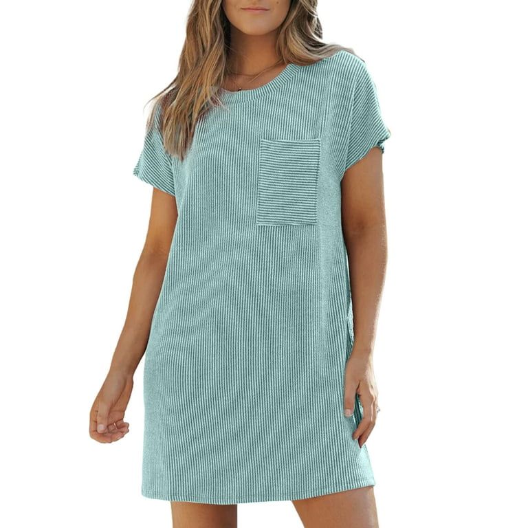Dokotoo Casual Dresses for Women Trendy Mini Summer Dresses Crewneck Short Sleeve Ribbed Tshirt D... | Walmart (US)