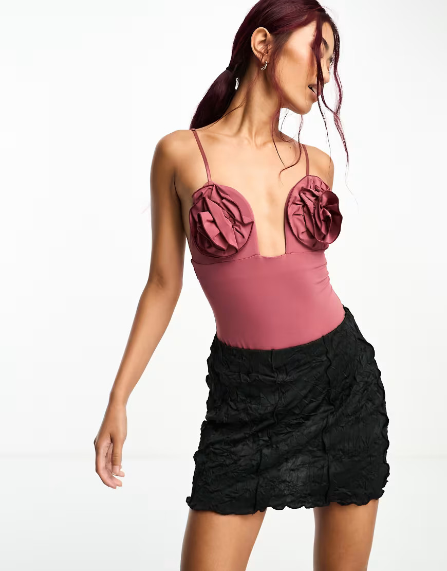 Bardot rose bodysuit in terracotta-Brown | ASOS (Global)