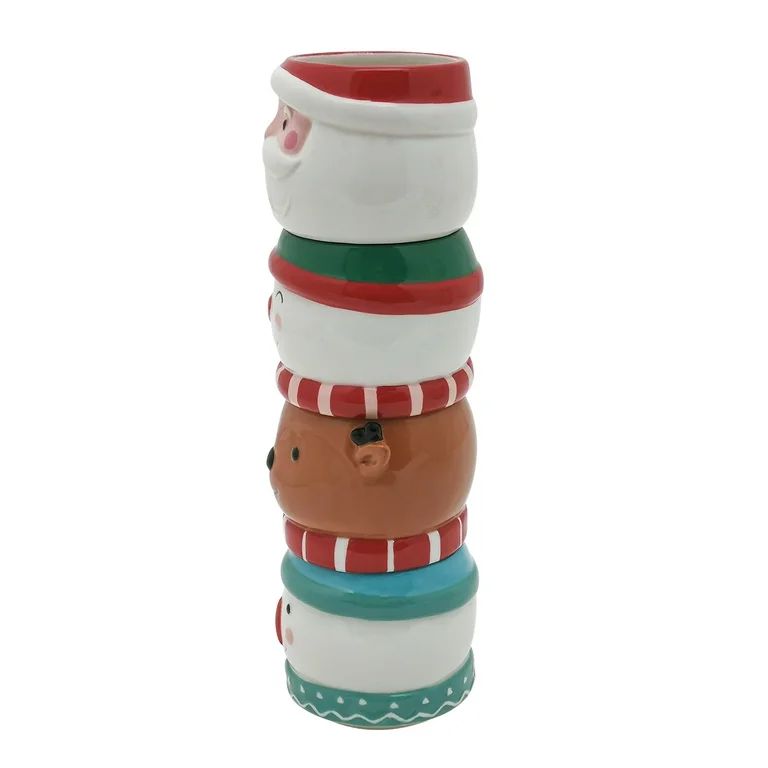 Holiday Time Santa, Snowman and  Reindeer Mix Stackable Stoneware Mug Withe Metal Rack Set | Walmart (US)