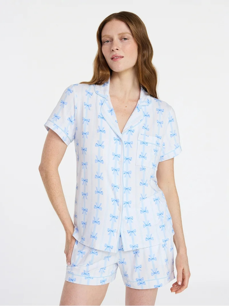 Joyspun Women’s Dreamy Soft Collection Bridal Knit Top and Shorts Pajama Set, 2-Piece, Sizes XS... | Walmart (US)