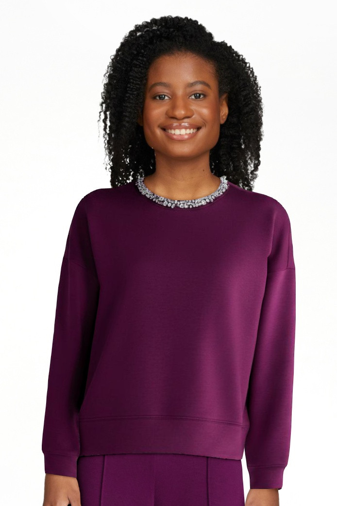 Scoop Women's and Women's Plus Scubaknit Embellished Sweatshirt, Sizes XS-4X | Walmart (US)