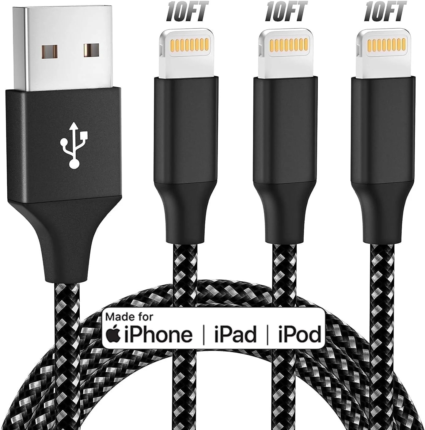Bkayp iPhone Charger [Apple Mfi Certified] 3 Pack 10ft Nylon Braided Fast Charging Cables Compati... | Walmart (US)
