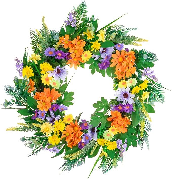 KY Jewelry Spring Wreath 20 Inch Wreath for Front Door Colorful Artificial Floral Wreath Daisy Fl... | Amazon (US)