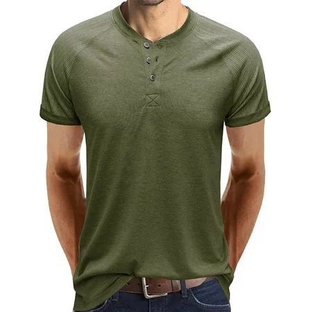 Glonme Men Henley T-shirts 3-buttons Short Sleeve Fitted Tunic Stretchy Tee Daily Soft Blouse Summer | Walmart (US)