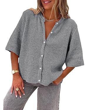LILLUSORY Short Sleeve Cardigan Sweaters for Women 2025 Summer Cropped Button Up Sweater Tops Cas... | Amazon (US)
