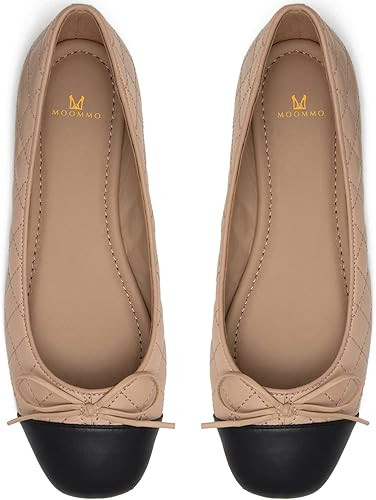 MOOMMO Women Cap Toe Flats Bow Slip On Ballet Flats Comfort Quilted Colorblock Flat Shoes Round T... | Amazon (US)