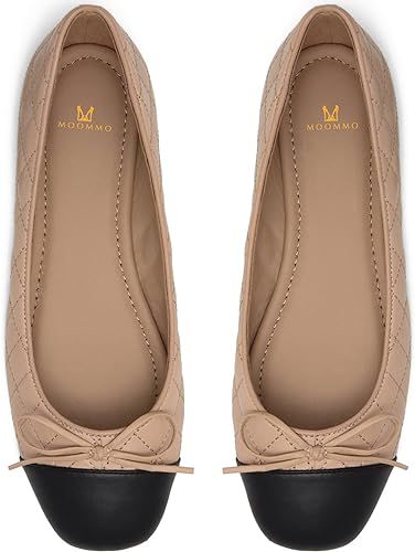 MOOMMO Women Cap Toe Flats Bow Slip On Ballet Flats Comfort Quilted Colorblock Flat Shoes Round T... | Amazon (US)