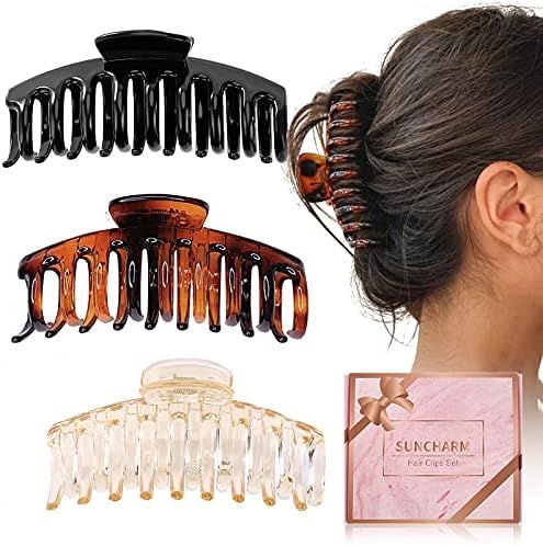 Hair Claw Clips for Thick Hair - 3pcs 4.3’’ ABS Nonslip Jumbo Hair Clips Strong Hold Hair Jaw Clips  | Amazon (US)