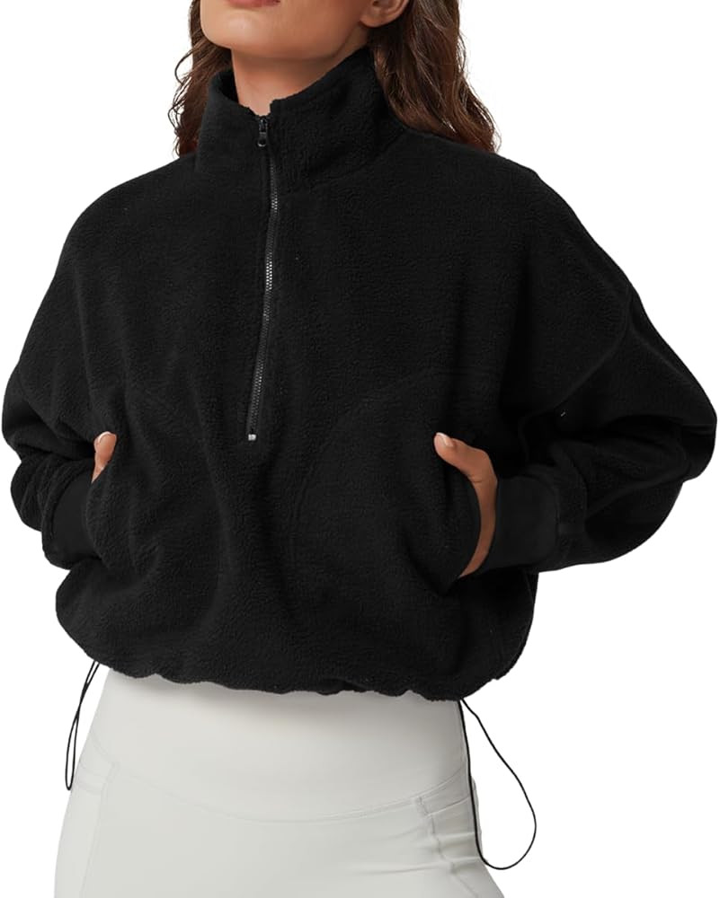 QINSEN Women's Half Zip Fleece Short Pullover Sweatshirt Winter Long Sleeve Cozy Sherpa Sweater T... | Amazon (US)