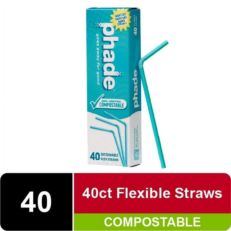 Phade Blue Flex Sustainable Compostable Straws 40 Count | Walmart (US)