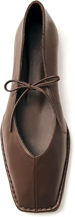 Lace Up Square Toe Ballet Flats for Women Cute Bow Slip On Mary Jane Flats Casual Ballerina Shoes | Amazon (US)