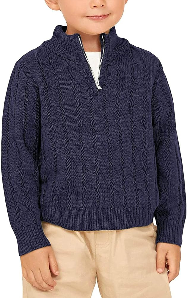 Zhaovi's Toddler Boys Girls Sweater Twisted Knit Cable 1/4 Zip Sweaters Outfit Baby Winter Long S... | Amazon (US)