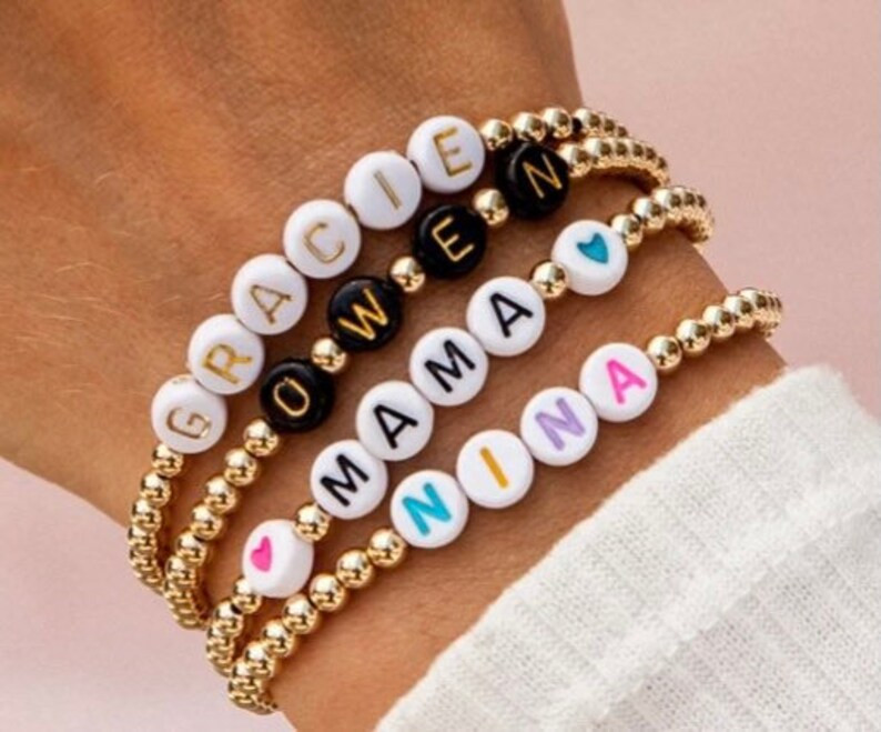 14k Gold Beaded Name Bracelet | Custom Name Bracelet | Boho bracelet stack, handmade bracelets | ... | Etsy (US)