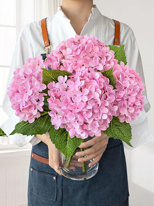 JINWOE Light Pink Hydrangea Artificial Flowers, 4Pcs 20" Real Touch Lifelike Latex Silk Faux Hydr... | Amazon (US)