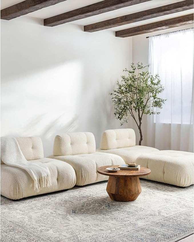 SURYA Becki Owens x Margot Medallion Area Rug , 5'3" x 7', Light Grey | Amazon (US)