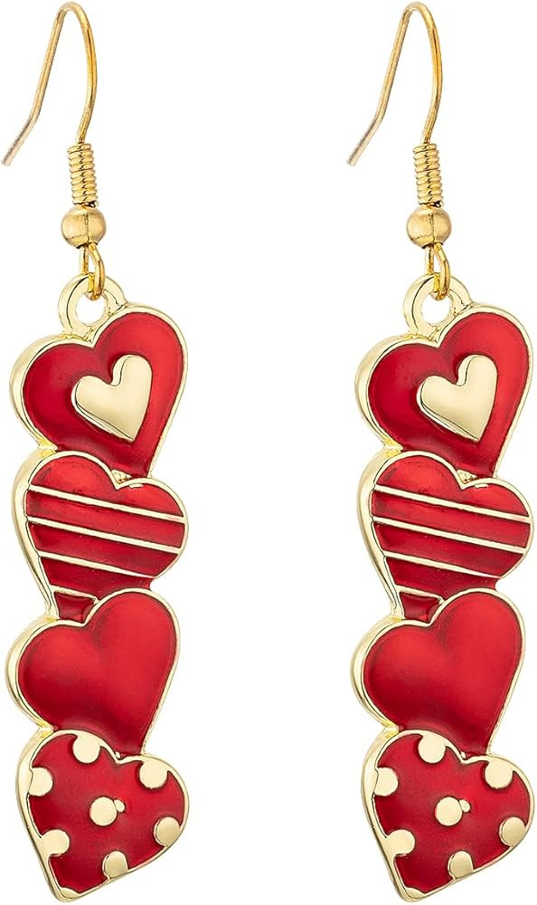 Valentines Day Gifts for Her, Girlfriend, Wife, Valentines Day Earrings, Unique 4 Linked Red Hear... | Amazon (US)