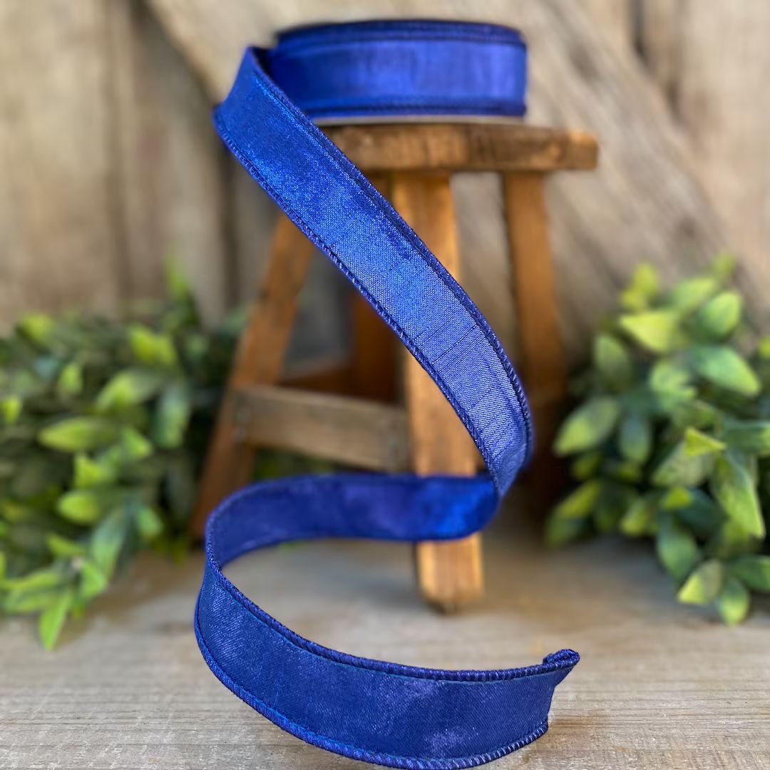 1 Royal Blue Luster Ribbon Wired Ribbon Wreath Ribbon - Etsy | Etsy (US)
