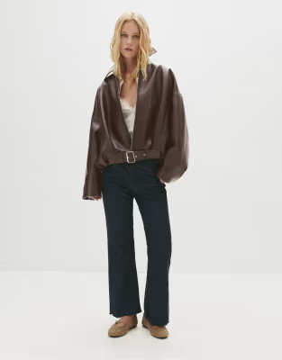 Pull&Bear Leather effect balloon bomber jacket in chocolate | ASOS | ASOS (Global)