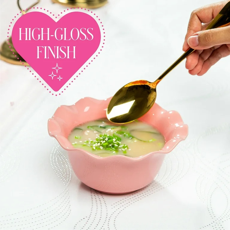 Paris Hilton Heiress Collection Stoneware Soup Bowl, Scalloped Ruffle Rim, 6.25-Inch, Rose Pink | Walmart (US)