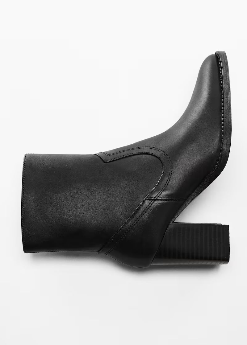 Leather ankle boots with block heel -  Women | Mango USA | MANGO (US)