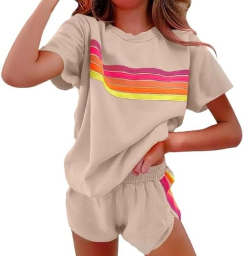 Muineobuka Womens Rainbow Striped 2 Piece Lounge Sets Casual Striped Color-Blocked Sweatshirt and... | Amazon (US)