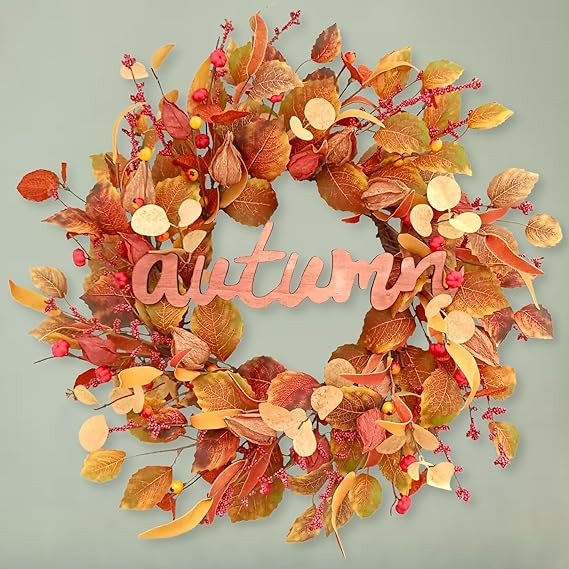 TOKCARE 22-Inch Fall Wreaths for Front Door, Physalis Wreath Fall Decor with Golden Berries and E... | Amazon (US)